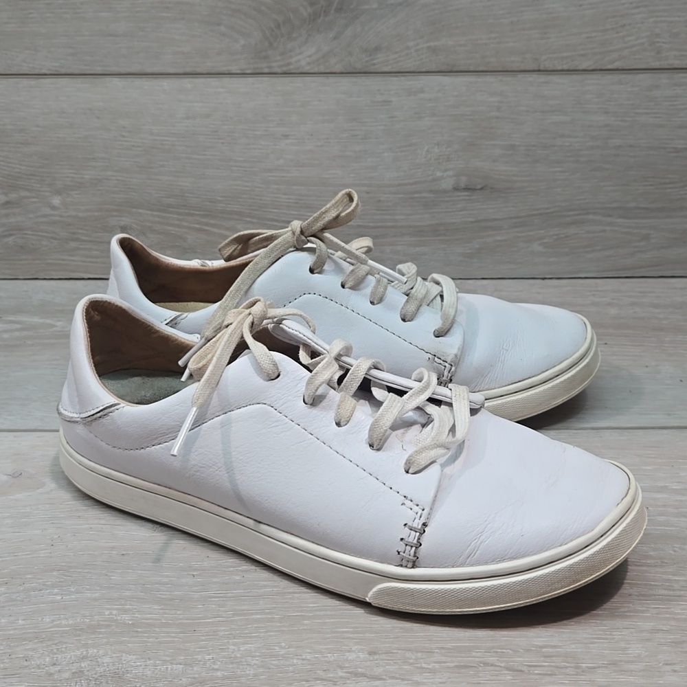 Olukai Women Pehuea Li'Ili White Leather Sneakers Shoes Sz 7